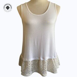 BCX White & Off-White Lace Trim Tank Top Size M Layered Look